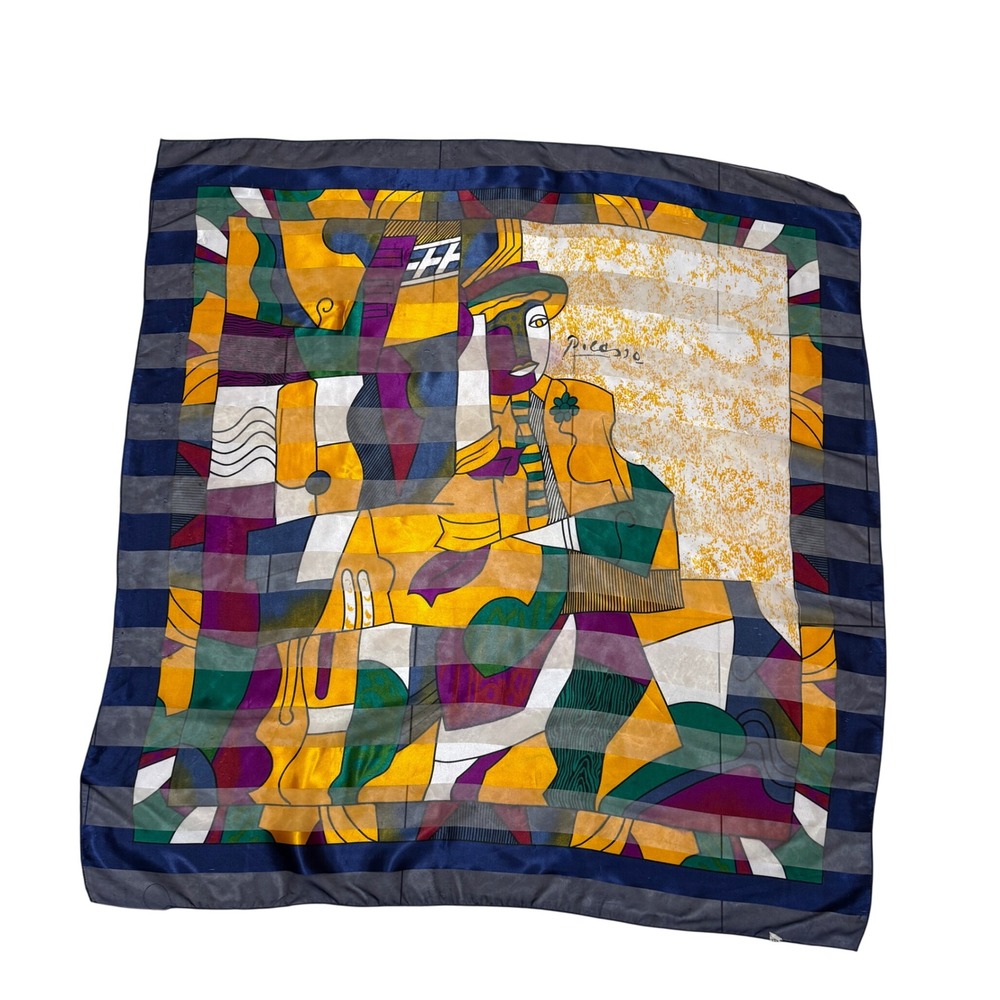 Vintage‎ Picasso Art Print Square Scarf Blue Yellow Abstract Cubism Polyester